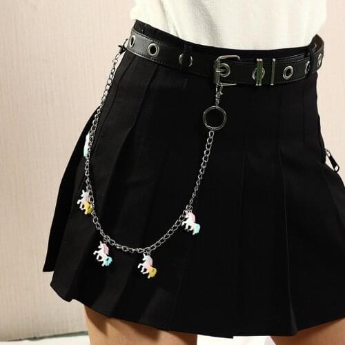 Women Waist Chain Long Metal Unicorn Keychain Rock Pants Chain Hipster Pant Jean Key Wallet Belt Ring Clip Mens HipHop Jewelry