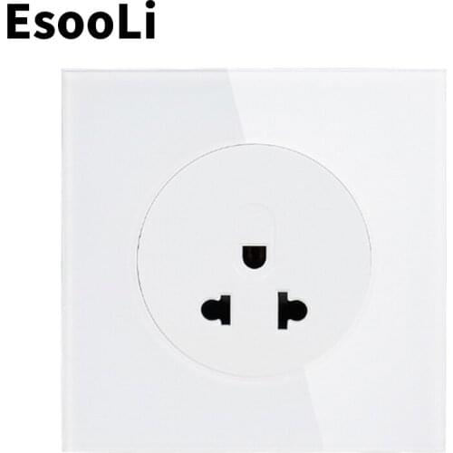 Esooli 13A US Standard New Arrival Crystal Glass Panel Wall Power Socket Outlet Grounded With Child Protective Lock