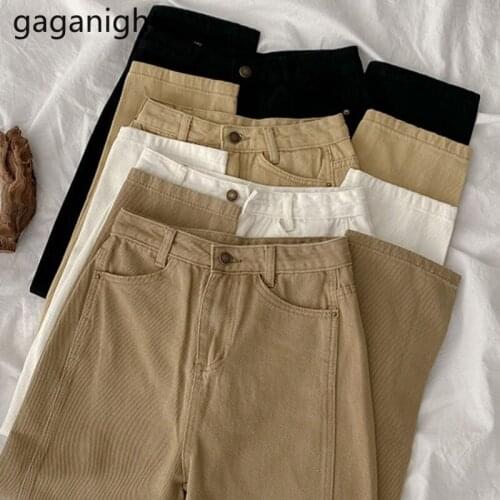 Gaganight Women Casual Loose Jeans High Waist Fashion Solid Vintage Lady Spring Autumn Denim Straight Slim Pantalon Korean Pants