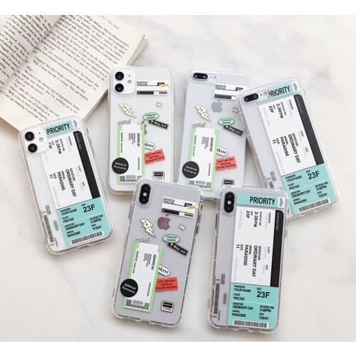 Fashion Green air ticket label Phone Case For iPhone 7 8 6 s Plus 11 Pro X Xs Max Xr Ins boarding pass soft TPU Cover