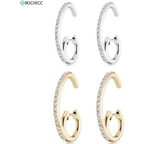 Kikichicc 925 Sterling Silver 8.5mm Huggies 25mm Double Circle Round Long Lengh Hoops Loops Crystal CZ Zircon Wedding Jewelry