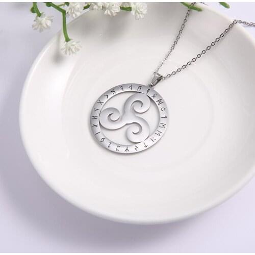 LIKGREAT Viking Rune Triskel Pendant Necklace for Women Men Wicca Amulet Stainless Steel Link Chain Choker Adjustable Jewelry