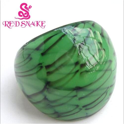 RED SNAKE Fashion Ring Handmade Green Random Lines drawing Murano Glass Rings