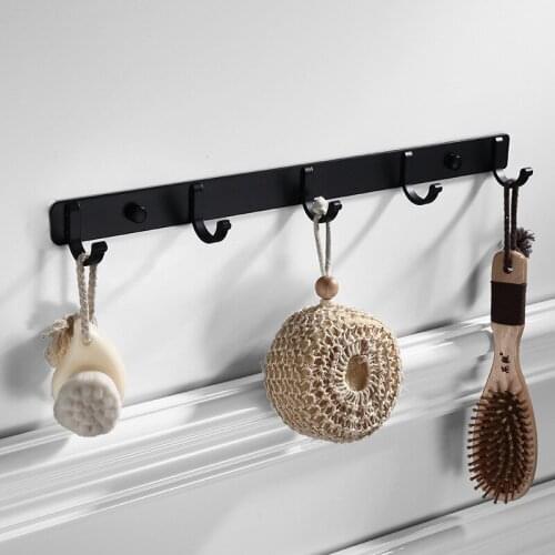 Bathroom Hardware Set #3 Space Aluminum Bathroom Hanger Black Hook Wall Mount Aluminum Coat Hook Bathroom Robe Hooks Hat Rack MJ