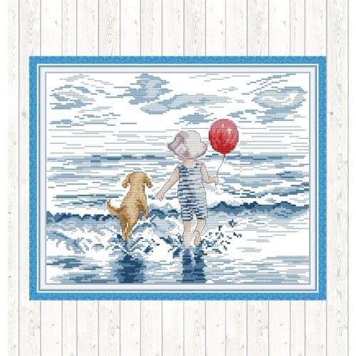 Seaside Cross Stitch Kit Patterns Aida 14ct 11ct Count Print Canvas DIY Needlework Kits Embroidery Kits Handmade Home Decoration