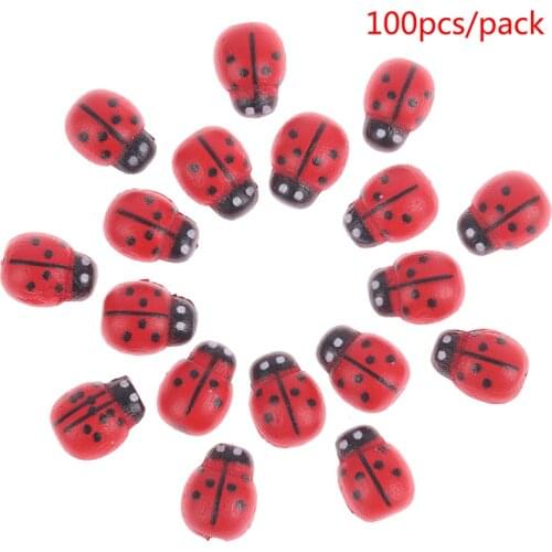 10/20/100Pcs/Pack Wooden Ladybird Ladybug Sticker Children Kids Painted Adhesive Back DIY Craft Home Party Holiday Decoration
