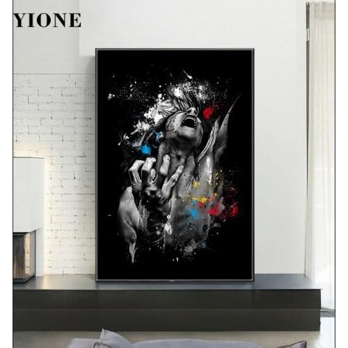 Crazy Roar Man Wall Art Poster Custom Abstract Graffiti Figure Black Canvas Painting for Living Room Picture Print Home Decor