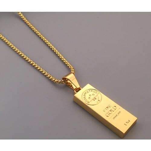 Stainless Steel Hip Hop Gold Bar GOLD WE TRUST Pendant Necklace Jewelry Gift For Him with Chain