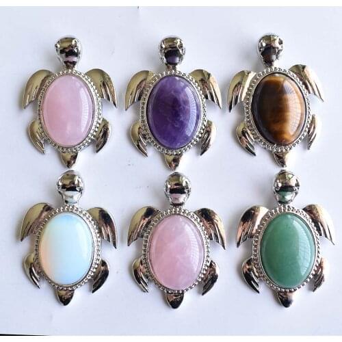 Wholesale 6pcs/lot good quality natural amethysts tiger eye stone alloy turtle shape pendants for necklace jewelry making free