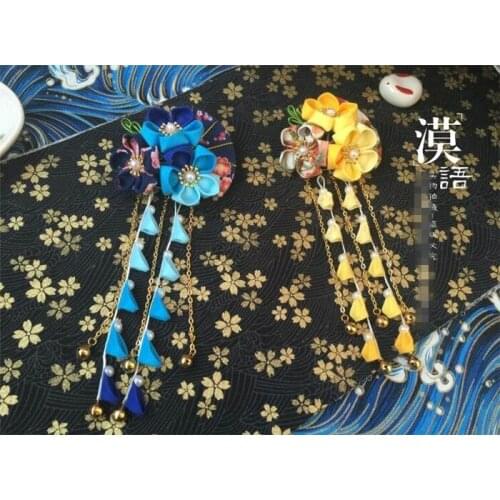 Hand made hairpin cotton cloth hair clip barrettes Japanese kimono anime cosplay accessories original kimono fan B