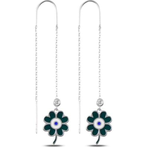 Silverlina Silver Zircon Stone and Enamel Clover Japanese Earrings