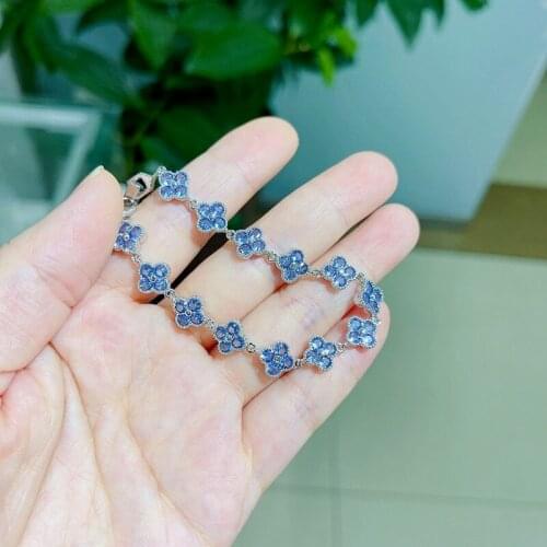 Light Blue Bracelet Spinel Sapphire Genuine Synthetic Gemstone Inlaid Source Goods Jewelry Copper-plated White Fashion
