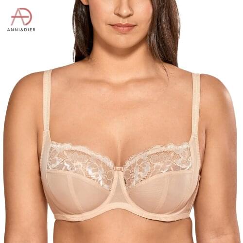 Womens Non Padded Floral Lace Underwire Balconette Bra Plus Size 32-42 DD E F G H