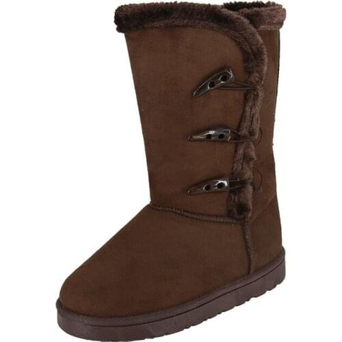 Snow Boots Ladies Cotton Womens Boots Non-slip Wear-resistant Horn Buckle Mid-to-high Boots Flat Warm Boots Winter 2021 Plush