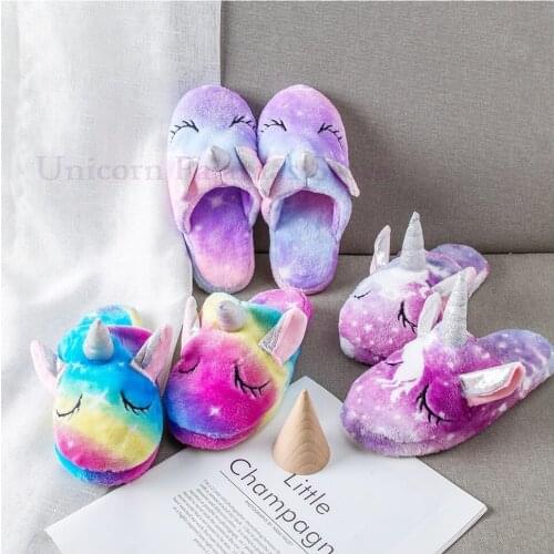 Winter New Warm Indoor Shoes for Children Kids Boys Girls Plush Slippers Unicorn Kigurumi Pajamas Slipper Rainbow Star Shoes