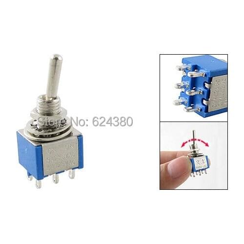 10PCS AC 250V/3A 125V/5A ON/ON 2 Two Position DPDT 2P2T DP2T 2PDT Toggle Switch Lock 6 Pin 6mm Threaded Mounting