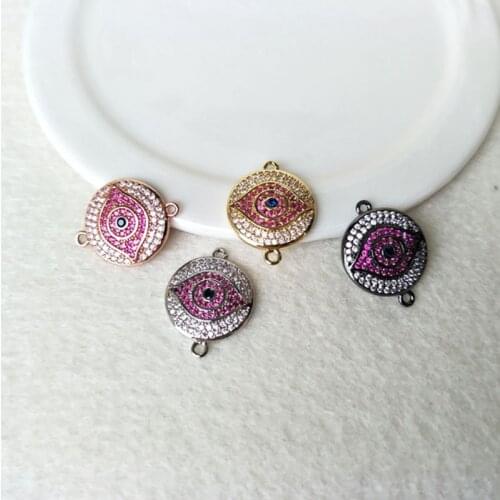 10Pc Turkish Style Evil Eye Double Bails Connector CZ zircon Micro pave crystal Charm DIY Bracelet necklace Jewelry making C129