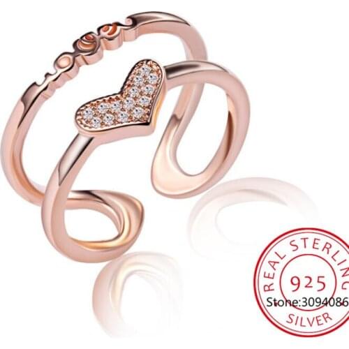 2021 100% 925 Sterling Silver Fashion Jewelry Double Layer Love Heart CZ Ring Sizable 5 6 7 Girls Kids Xmas Gift DS816