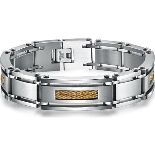 2021 Jewish Jewelry Wire Rope Stainless Steel Cable Inlady Width 16mm Double Row Heavy Men Chain Link Bracelet