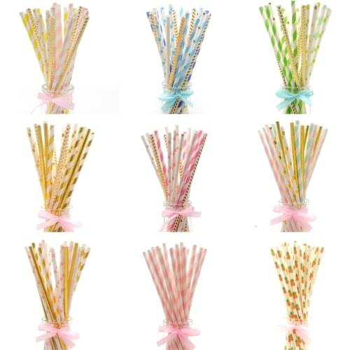 25pcs Mixed Heart Star Paper Straws Birthday Party Decorations Adult Party Drinking Straw Wedding Decor Christmas Party Supplies