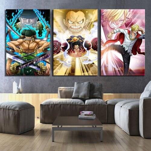 Canvas Painting Prints Home Decoration 3 Pcs Luffy Zoro Sanji Straw Hat Pirate ONE PIECE Anime Wall Art Modular Pictures Poster