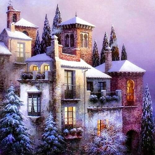 Diamond Painting cross stitch house squar drill 5D Diamond Embroidery Sunset snow landscape painting rhinestone decoration HL262