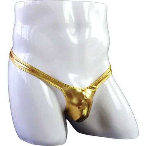 Seamless Mens Sexy Faux Leather Thong Low Waist T-Back Underwear G-strings Three-dimensional Bulge Pouch Elastic Briefs T Pants