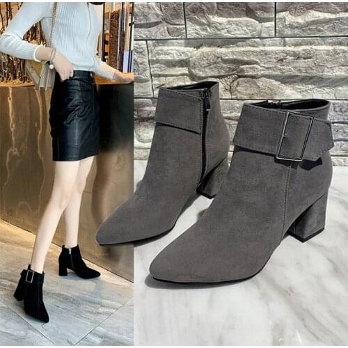 2010New Brand Womens Ankle Boots Zipper Mid Square Heels Platform For Ladies Buckle Footwear Womens Shoes Solid Mujer