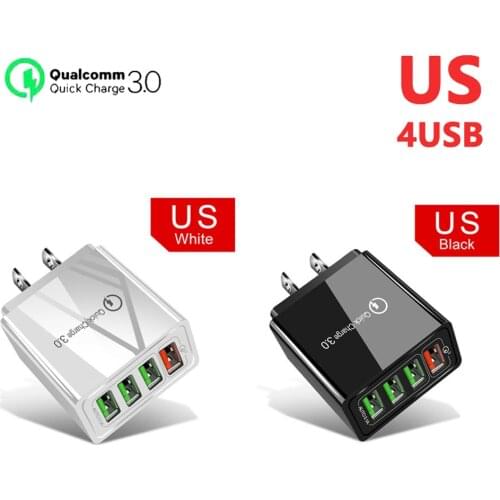 QC 3.0 American standard high-quality 4-port 4USB mobile phone travel fast charger, black and white colors, safe and durable