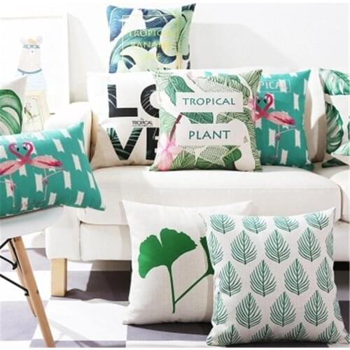 Decorative Throw Pillow Case Green Tropical Pant Palm Leaf Leaves Decoration For Sofa Home Capa De Almofadas 45x45cm