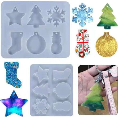 DIY Crystal Epoxy Mold Christmas Snowman Tree Boots Bell Star Series Keychian Pendant Silicone Mold For Resin Casting Jewelry