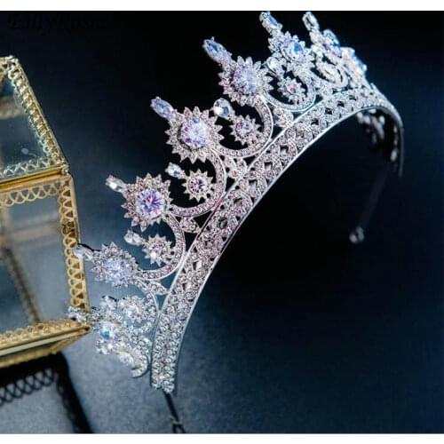 EillyRosia Luxury wedding hair accessories tiaras, womens CZ bride tiaras and crowns wedding Colorless jewelry headdress