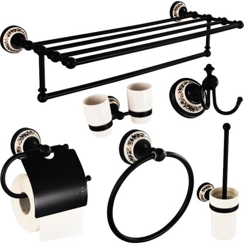 European Retro Towel Ring/ Toilet Paper Holder/ Robe Hook/ Brush Holder Antique Copper Ceramic Black Bronze Series
