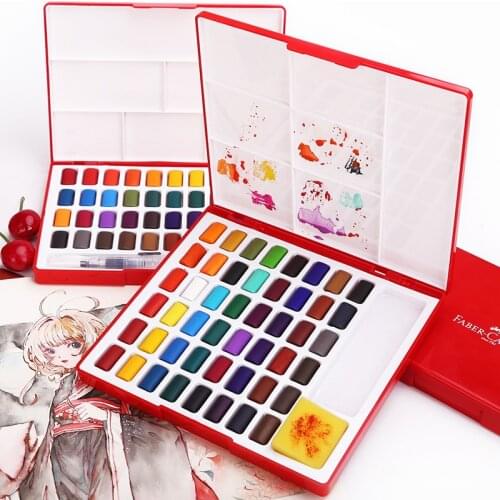 Faber-Castell 24/36/48Colors Solid WaterColor Painting Set Water brush Bright Color Metal Solid Watercolor Pigment gift box