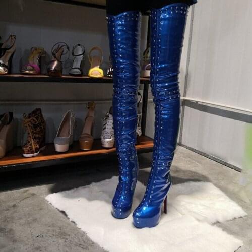 GOOFLORON NEW,Stylish Women Over-the-knee Boots Winter Platform Glitter Thigh High Boots Round Toe Heels Shoes Woman