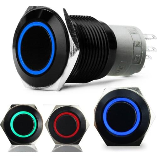 Driving Cab Fittings 16mm Metal Button Car Equipment Computer Switch Self-Locking 12V with Power Symbol