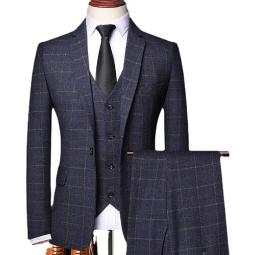 Jacket+Vest+Pants) Classic Men Suits Slim Wedding Groom Wear Male Business Casual 3 Piece Suit Trousers Gentlemen Costume S-3XL