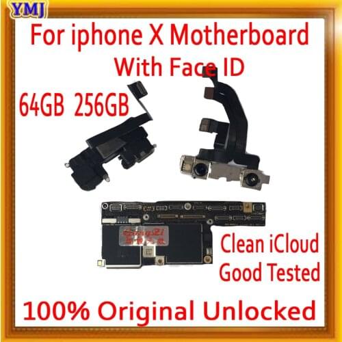 64GB 256GB for iPhone X Motherboard with Full unlocked,100% Original for iphone x Mainboard with /without Face ID,Free iCloud
