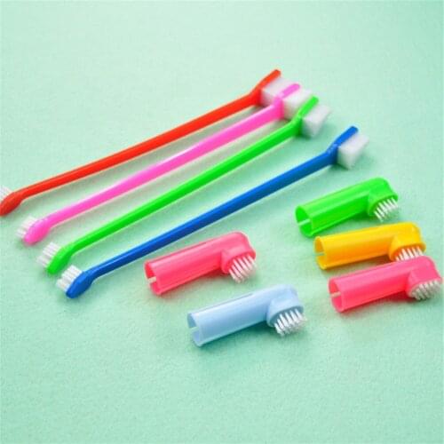 Cute Double Head Pet Finger Toothbrush Dog Brush Breath Teeth Care Cat Cleaning Accessories Pet Supplies Random Color