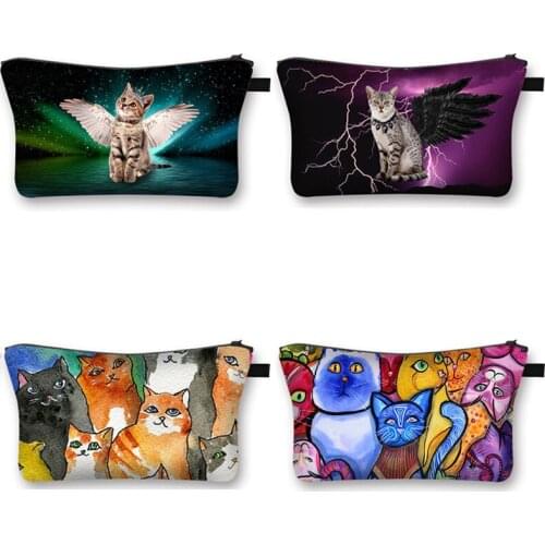 Cute cat cosmetic organizer bag Pure Angel prints Large capacity travel bags Cosmetic Case Women Organizer For Cosmetics