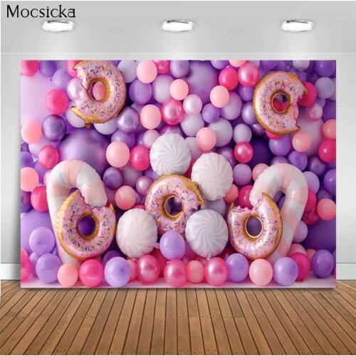 Mocsicka Birthday Party Background Balloon Donut Decoration Style Baby Shower Photo Background Photography Banner