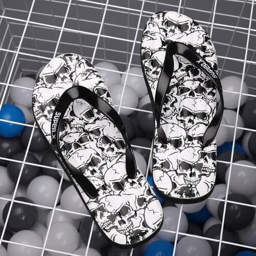 New Summer Mens Fashion Flip Flop Anti Slip Soft Sole Black And White Camouflage Slippers