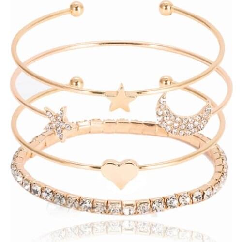 4-piece Bracelet Set Claw Chain Fashion Bracelet Jewelry Love Star Moon Rhinestone European and American Women
