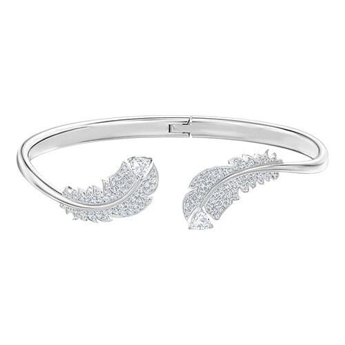 The latest European feather element light Crystals From Swarovskis womens diamond open feather design bracelet