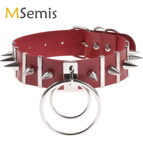 Adult Games Neck Harness Sex Restraints Choker PU Leather Slave Neck Collar with Metal Spikes O-Ring Pendant Couples Cosplay Toy