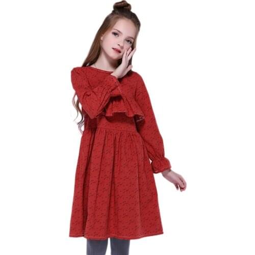 Large childrens dress cotton round neck long sleeve pastoral lovely girl dress foreign trade childrens clothing