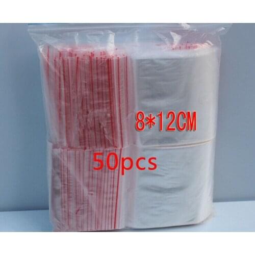 50pcs 8x12cm pe transparent travel gift packaging bags plastic bag for necklace/jewelry diy custom ziplock clear self seal bag