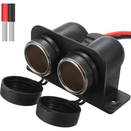 Cigarette Lighter Socket 12V Waterproof Dual Power Plug Outlet with Wire for Car Motorcycle Scooter Boat ATV Rv