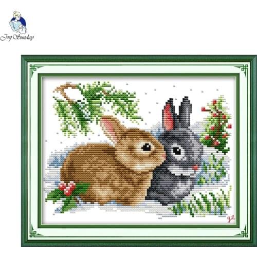 Lucky rabbits Handmade Cross Stitch DMC 11CT 14CT Cross Stitch Set Chinese Cotton Cross-stitch Kits Embroidery Home Decor