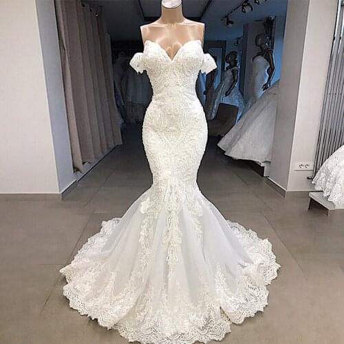 Custom Made Tulle Wedding Dress Boat Neck Long Gowns Applique Sweetheart Mermaid Bridal Gown